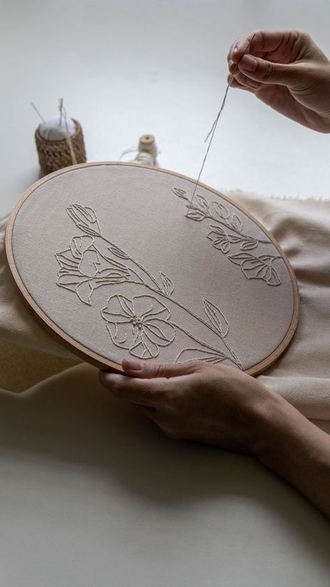 Floral hand embroidery, textile art Embroidery In Frame Wall Art, Embroidery Aethstetic, Doing Embroidery Aesthetic, Hand Embroidery Photography, Embroidery Vision Board, Stitching Aesthetic, Tshirt Hand Embroidery Ideas, Embroidery Aesthetic Ideas, Vision Board Embroidery