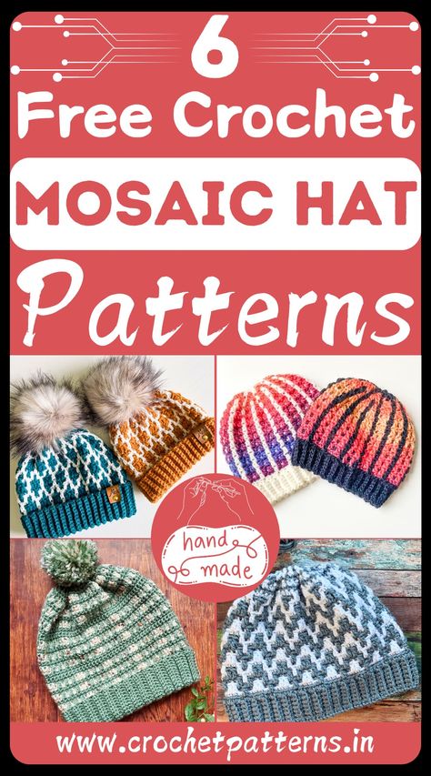 6 Cozy Colorful Crochet Mosaic Hat Patterns Mosaic Crochet Beanie Pattern, Mosaic Crochet Beanie, Mosaic Crochet Hat, Crochet Mosaic, Crochet Hat For Beginners, Crochet Penguin, Crochet Sun Hat, Easy Crochet Hat, Hat Patterns Free