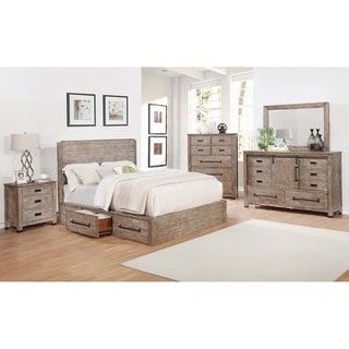 Each piece of this casual country style four-piece bedroom set comes in a rustic barn finish with wood grain highlights and dark accented drawer handles. The storage bed includes drawers on the side and a stylishly imposing headboard. The nightstand has three roomy drawers and a table top that accommodates a trendy table lamp and a photo or two. The dresser has profound storage capabilities with six smaller drawers, two large ones, and a cabinet that opens up to even more space. Pair it up with Upholstered Bedroom Set, Wooden Bedroom Furniture, Eastern King Bed, Wooden Bedroom, Dresser For Bedroom, Youth Bedroom, Cama King, Queen Panel Beds, Brown Bedroom