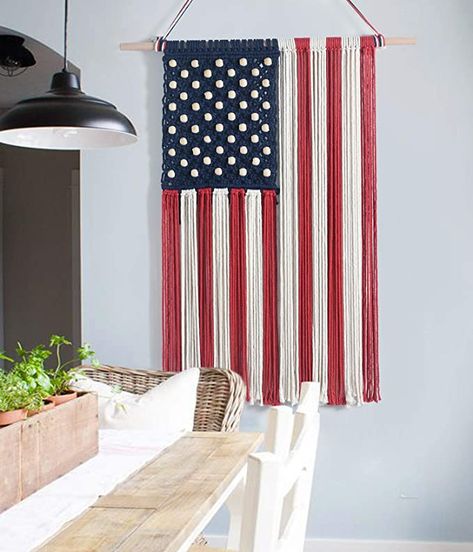 FLBER OUTLET Macrame Wall Hanging Macrame American Flag Boho Patriotic Decor Memorial Day Fourth of July wall Art Home décor 25.5x37 Macrame American Flag, Fringed Wall Art, Patriotic Wall Hanging, American Flag Wall Decor, American Flag Wall Art, Flag Wall Decor, Macrame Wall Hanging Large, American Flag Wall, Patriotic Wall