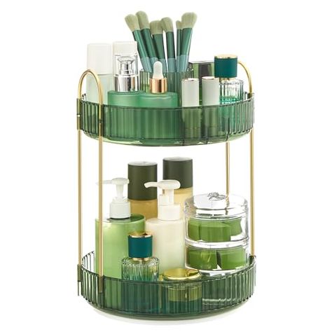 Limited-time deal: SONGMICS Makeup Organizer, 2-Tier Round Rotating Skincare Organizer Countertop, Customizable, Toiletries Vanity Organizer, Lazy Susan, Gift, Pale Green UJKA012C01 Skincare Organizer, Vanity Organizer, Makeup You Need, Beauty Organization, Space Efficient, Cosmetic Display, Vanity Organization, Skincare Organization, Cosmetic Organizer