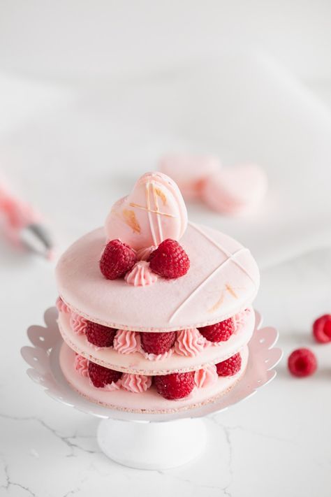 Macaron Cake Ideas, Macaron Raspberry, Sweets Design, Macarons Cake, Vanilla Bean Frosting, Macaroon Cake, Raspberry Frosting, Macaron Cake, French Macaron