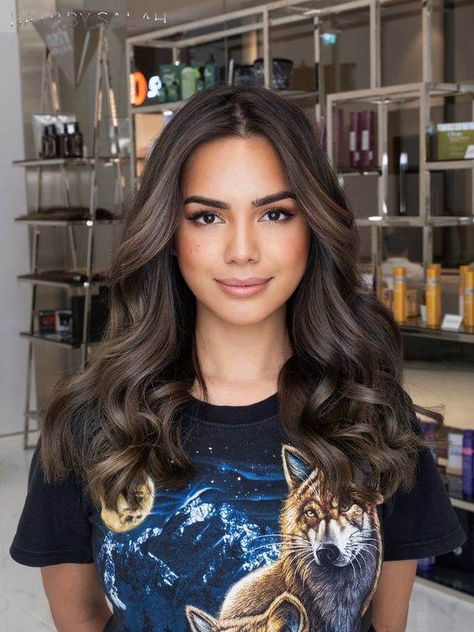 Rich Hazelnut Hair Color, Chocolate Ash Brown Hair Balayage, Olive Skin Balayage Hair, Ash Brown Hair Olive Skin, Balayage Hair Olive Skin, Brownie Hair Color Chocolate Brown, Middle Eastern Hair Color, Half Balayage Vs Full Balayage, Rich Ash Brown Hair