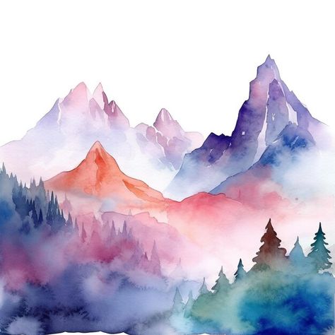 Peinture à L'aquarelle De Montagnes Avec... | Premium Photo #Freepik #photo #aquarelle #fond-aquarelle #paysage-aquarelle #illustration-aquarelle Murmuration Art, Landscape Watercolour, Watercolour Inspiration, Dot Art Painting, Dots Art, Watercolor Landscape, Premium Photo, Art Painting, Scrapbooking