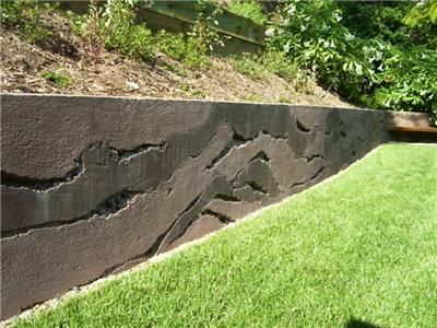 Layers, Concrete Wall  Vertical Stamping  Ron Odell's Custom Concrete  Woodland Hills, CA Cheap Retaining Wall, Retaining Wall Design, Concrete Retaining Walls, Easy Landscaping, Walled Garden, Lawn And Landscape, Poured Concrete, Concrete Garden, Woodland Hills