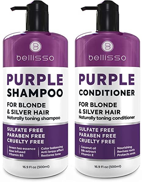 Amazon.com : Purple Shampoo and Conditioner ​Set - ​Sulfate Free Salon Grade - Hydrating Toner - Shimmer ​Correction​ ​for​ Platinum Blonde, Silver, Light, ​and Grey​ Hair : Beauty Toner For Bleached Hair, Silver Hair Shampoo, Toner For Blonde Hair, Purple Shampoo For Blondes, Blonde Silver, Baking Soda For Hair, Shampoo For Gray Hair, Brassy Hair, Purple Shampoo And Conditioner