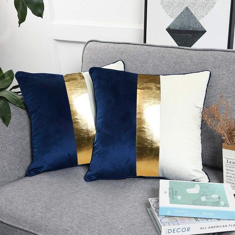 Kacopol Leather Patchwork Cushion Decorative Royal Luxury Bedroom Design, Blue And Gold Living Room, Grey And Gold Bedroom, Royal Bedroom Design, Blue And Gold Bedroom, Gold Living Room Decor, Gold Bedroom Decor, Blue Living Room Decor, Couch Living Room