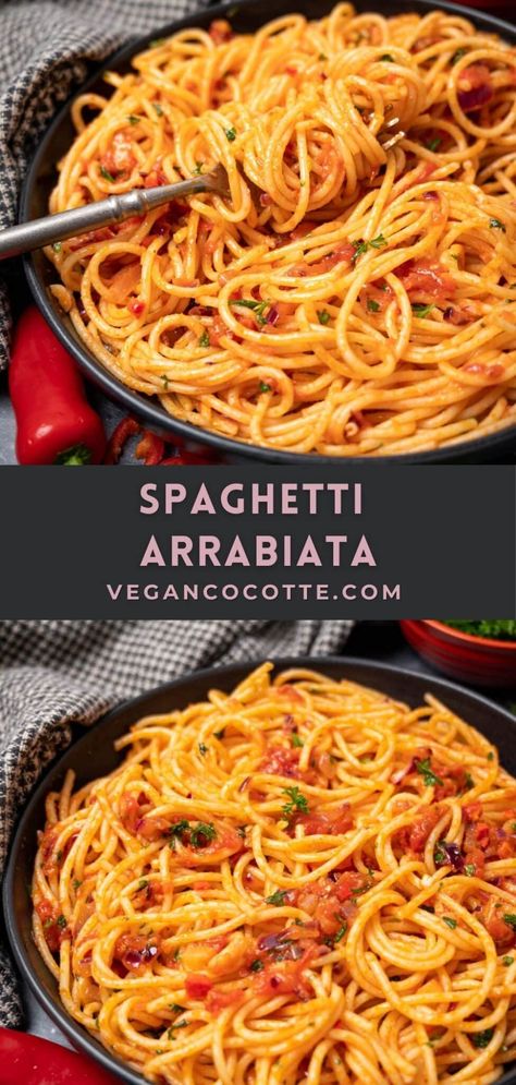 No Meat Dinners Meatless Meals, Spaghetti Arrabiata, Italian Sauce Recipes, Arrabbiata Sauce, Veggie Spaghetti, Spaghetti Recipes Easy, Vegetarian Spaghetti, Vegan Spaghetti, Wfpb Recipes