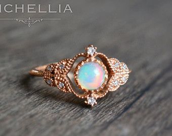 Opal Rose Gold Ring, Rose Gold Opal Ring, Leaf Engagement Ring, Floral Engagement Ring, Antique Engagement Ring, Rainbow Opal, Opal Engagement, Engagement Rings Opal, Wedding Rings Vintage