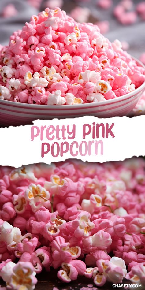 Pink Popcorn [15 Minutes] – Chasety Food Coloring Popcorn, Pink Popcorn Recipe, Pink Party Foods, Popcorn Recipes Easy, Pink Snacks, Pink Treats, Pink Popcorn, Birthday Snacks, Pink Desserts