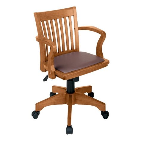 Deluxe Wood Banker's Chair w/ Vinyl Seat - Fruitwood finish w/ brown padded seat Bankers Chair, School Desks, Classroom Furniture, Wood Cover, School Furniture, Furniture Art, Art Furniture, Desk Chair, Traditional Decor