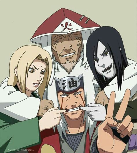 Aww I miss ya Yiraiya and Hiruzen Third Hokage, Jiraiya And Tsunade, Tsunade And Jiraiya, Legendary Sannin, Naruto Mignon, Photo Naruto, Naruto Teams, Manga Naruto, Naruto Sasuke Sakura