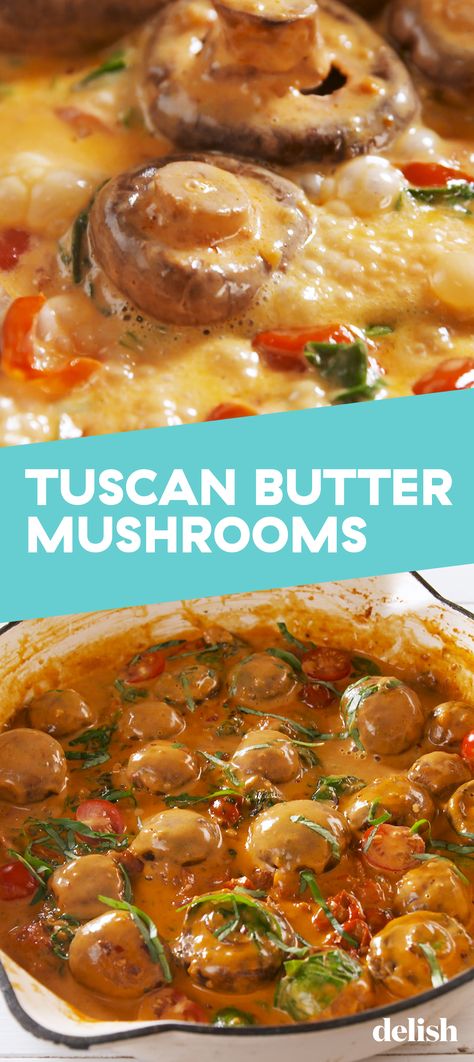 Tuscan Butter Mushrooms are the most delicious way to eat your veggies. Get the recipe at Delish.com. #recipe #easy #easyrecipes #delish #butter #mushrooms #italian #veggies #vegetable #vegetarian #sidedish #tomatoes #cheese #parmesan Tuscan Mushrooms, Mushroom Side Dish Recipes, Tuscan Butter, Butter Mushrooms, Diced Tomatoes, Side Recipes, Spaghetti Squash, Veggie Dishes, Mushroom Recipes