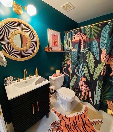 Kids Bathroom Decor Ideas, Tropical Shower Curtain, Jungle Bathroom, Kids Bathroom Decor, Fancy Bathroom, Kid Bathroom Decor, Teal Bathroom, Tropical Bathroom, Bathroom Themes