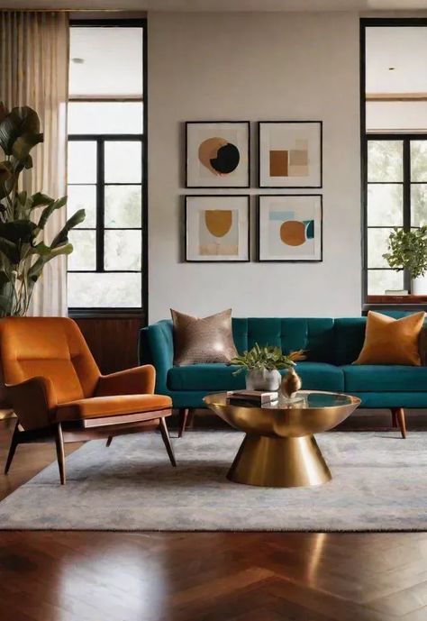 Living Room Lighting Ideas, Room Lighting Ideas, Narrow Living Room, Retro Interior Design, Chic Lighting, Retro Living Rooms, Mid Century Modern Living Room, Living Room Decor Ideas, Living Room Design Decor