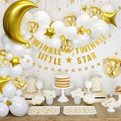 Star Balloon Garland, Star Centerpieces, Star Baby Shower Theme, Boy Or Girl Baby, Twinkle Twinkle Baby Shower, Gold Confetti Balloons, Star Confetti, Garland Arch, Star Garland