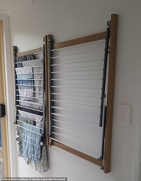 Hanging Clothes Dryer, Folding Clothes Line, Indoor Clothes Lines, Hanging Clothes Drying Rack, Laundry Airer, Small Laundry Space, Laundry Room Drying Rack, Laundry Room Update, Laundry Space