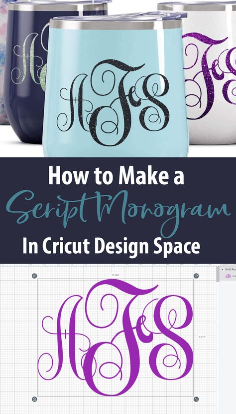 Learn how to make script monograms in Cricut Design Space so you can personalize tumblers, shirts, bags and more! How To Make Monograms With Cricut, Cricut Monogram Ideas, Monogram Glasses, Cricut Monogram Font, Script Monogram Font, Monogram Cricut, Cricut 3, Create Monogram, Cricut Help