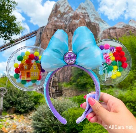 Disney Up Ears, Up Ears Disney, Snow Globe Mickey Ears, Mini Ears Disney, Princess Minnie Ears, Disney Ear Ideas, Matching Disney Ears, Up Disney Ears, Cute Disney Ears