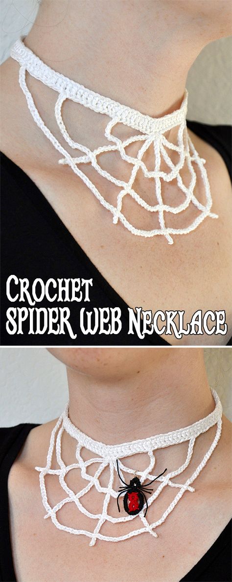 You can add an extra special touch with my Tatted Black Widow Spider. Use a jump ring to attach it right to the spider web necklace or put it on the end of a chain and attach a pair of them to earrings! #HalloweenJewelry Free Crochet Halloween, Crochet Halloween Patterns, Crochet Spider Web, Spider Web Necklace, Web Necklace, Crochet Spider, Crochet Jewlery, Autumn Holiday, Widow Spider