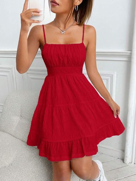 Short Red Summer Dress, Cute Valentines Dresses, Cute Red Dresses Casual, Simple Red Dress Casual, Cute Red Dresses Short, Short Red Dress Casual, Red Dress Casual Outfit, Cute Short Summer Dresses, Red Sundress Outfit