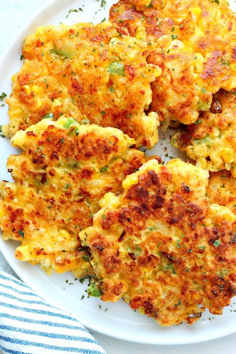 Creamed Corn Fritters Recipe, Creamed Corn Fritters, Recipe For Corn Fritters, Corn Fritters Recipe, Sweet Corn Casserole, Fresh Corn Recipes, Corn Fritter, Rice And Corn, Corn Recipes Side Dishes