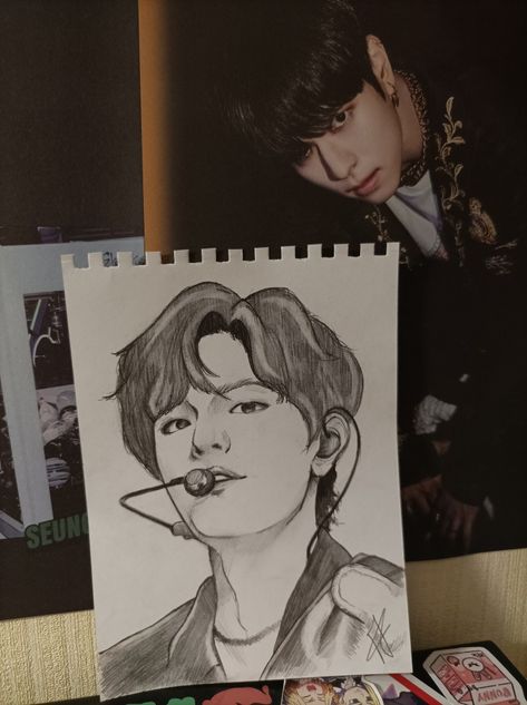 Kim Seungmin Drawing, Seungmin Sketch Pencil, How To Draw Seungmin, Seungmin Drawing Easy, Seungmin Drawing Sketch, Seungmin Drawing Pencil, Straykids Drawings, Seungmin Sketch, Seungmin Drawing