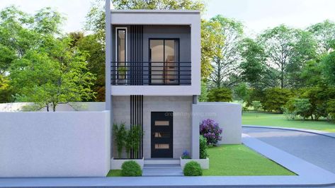 Two Storey Tiny House Design Idea 4m x 7m Simple 2 Storey House Design, Design Casa Piccola, House Plans 2 Story, Tiny Farmhouse, 2 Storey House Design, 2 Storey House, 2 Bedroom House Plans, Tiny House Plan, Building Plans House