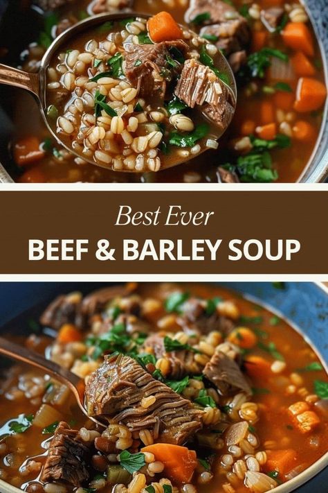 Best Ever Beef And Barley Soup Beef Barely Soup, Soup With Barley, Vegetable Beef Barley Soup, Soup For A Cold, Beef And Barley Soup, Beef And Barley, Crisp Salad, Beef Soup Recipes, Beef Barley