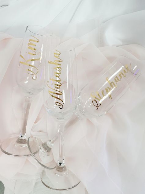 Stemmed champagne flute personalized bridesmaid glass custom champagne glasses mother of bride groom wedding bridal party gifts favors Our high quality flutes are made to order in 1-3 business days!  HOW TO ORDER:  - choose your color lettering  - leave any names  or personalization  in "add your personalization" field  - ADD TO CART  - select from our shipping options  PRODUCTION TIME + SHIPPING  - all items are made to order  - production time is 1-3 business days ( excluding holidays or weekends)  - all orders are shipped via USPS first class (ground) mail, you may upgrade your shipping speed  - delivery time is 1-4 days on average in the US or 6-10 days on average for international orders  If you have any questions, please feel free to reach out to me!  We are always happy to help with Custom Champagne Glasses, Champagne Flutes Wedding, Wedding Bridal Party Gifts, Personalized Champagne Flutes, Wedding Champagne Glasses, Glass Champagne, Wedding Champagne, Proposal Box, Bridesmaid Proposal Box