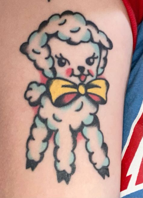 Mini American Traditional Tattoo, Traditional Sheep Tattoo, Traditional Lamb Tattoo, Traditional Tattoo Baby, Lamb Tattoo, Sheep Tattoo, Single Needle Tattoo, Traditional Tattoo Art, Baby Tattoos