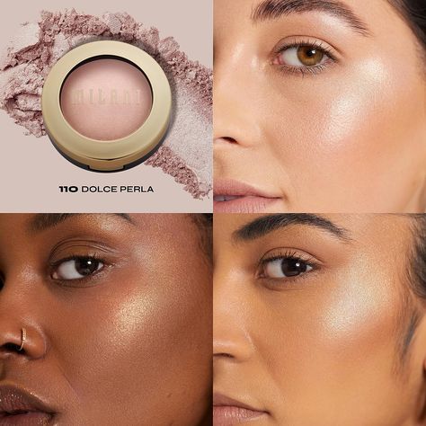 BAKED HIGHLIGHTER: That glow though! Baked on Italian terracotta tiles, Milani’s NEW Baked highlighter takes pigment intensity & illumination seriously next level. Made with multi-tonal, micro-fine luminescent powders, this velvety-soft formula blends and builds seamlessly so you can take your look from au natural glow to high-impact whoa with the swipe of a brush. Aging Hair Color, Highlight Face, Milani Baked Blush, Becca Highlighter, Milani Makeup, Too Faced Highlighter, Milani Cosmetics, Highlighter And Bronzer, Baked Blush