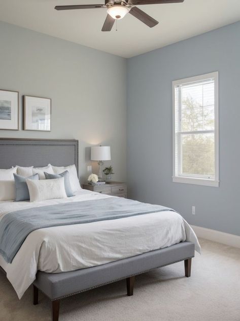 Apartment Bedroom Makeover, Gray Accent Wall Bedroom, Gray Accent Wall, Accent Wall Bedroom Paint, Monochrome Apartment, Blue Gray Bedroom, Gray Bedroom Walls, Bedroom Coastal, Minimalistic Decor