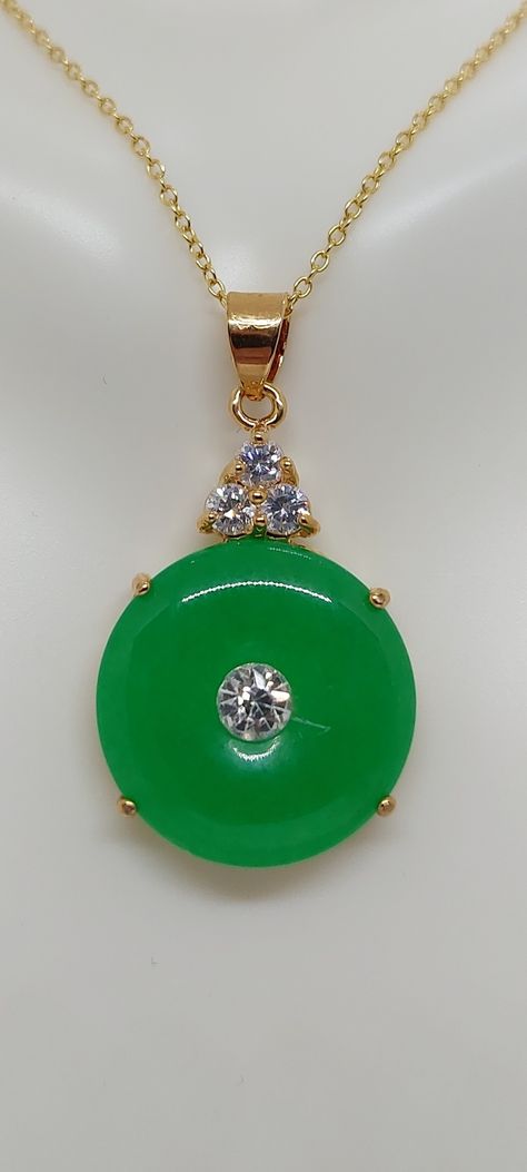 Donut Pendant, Disc Pendant, Green Jade, Gold Plated Chains, Jade Green, Chain Lengths, Chain Length, Cubic Zirconia, Jade