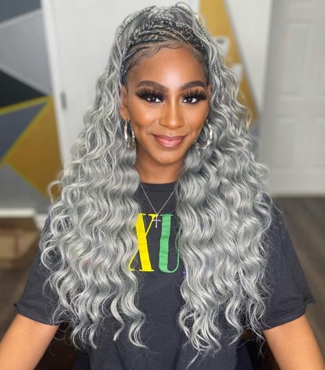 Long Silver Crochet Hair with Cornrows Grey Braids, Grey Hair Braids, Grey Hair Don't Care, Braids Cornrows, Afro Braids, Curly Crochet Hair Styles, Hair Adviser, Beautiful Gray Hair, Grey Hair Styles For Women