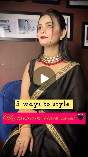 Shreya Rajput on Instagram: "5 ways my favourite black saree….🖤🖤🤗

Saree @wardrobe__luxury__shreya 

Fashion blogger black saree styling Bollywood style styling sari affordable fashion small business support explore page 
 
#trending #saree #fashionblogger #styling #reels #sareelove" How To Style Black Saree, Rajput Saree Style, Black Saree Styling, Fashion Small Business, Trending Saree, Farewell Sarees, Saree Styling, Black Saree, Bollywood Style