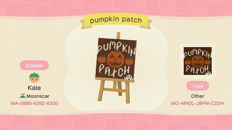 Animal Crossing Pumpkin Patch, Animal Crossing Pumpkin, Spooky Pumpkin Patch, Animal Crossing Custom Designs, Pumpkin Patch Sign, Pumpkin Sign, New Animal Crossing, Website Making, Inspiration Photos