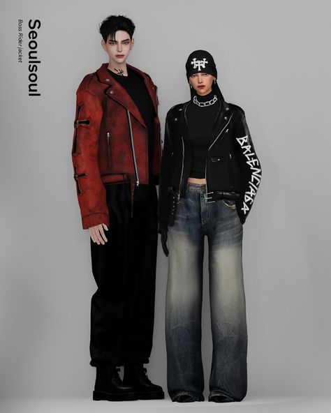 Boss Rider jacket | SEOULSOUL Sims 4 Leather Jacket Cc, Sims 4 Gangster Cc, Sims 4 Leather Jacket, Cas Background, Sims 4 Male Clothes, Clothes Cc, Sims 4 Traits, Sims Clothes, Spiderman Suits