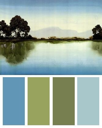 Lakeside Color Palette (Azure Lake art print by Robert Charon): Lake Colour Palette, Sage Couch, Beach Palette, Bracelets Inspiration, Color Pallete, Green Sage, Green Bedroom, Bedroom Walls, Lake Art