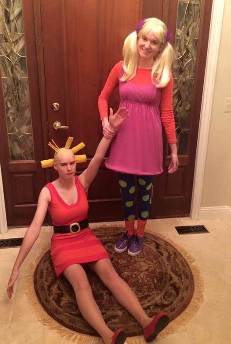 My friends as Angelica and Cynthia - Imgur Rugrats Costume, Best Diy Halloween Costumes, Clever Halloween, Halloween Coustumes, Halloween Costumes For 3, Clever Halloween Costumes, Diy Halloween Costumes For Kids, Costumes For Teens, Diy Halloween Costumes Easy