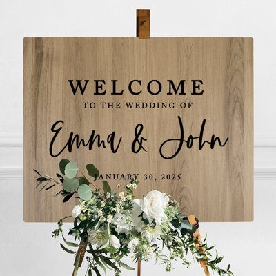 Beautifully printed on an MDF wood surface, each custom wood sign is sure to last forever as a keepsake from your special day. Choose from our horizontal and vertical designs and find the right match from our rustic collection. Easel stands are not included. Customize: Yes | Koyal Wholesale Wooden Welcome Sign Wood in Brown | 16 H x 20 W x 0.25 D in | Wayfair The Adventure Begins Wedding, Welcome Sign For Wedding, Sign For Wedding, Wedding Signage, Wood Surface, Custom Wood, Wood Sign, Ever After, Welcome Sign