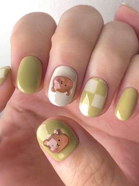 Bears Nails, Korean Nail Art, Cute Simple Nails, Cute Nails For Fall, Korean Nails, Animal Nails, Pretty Gel Nails, Really Cute Nails, Cute Gel Nails