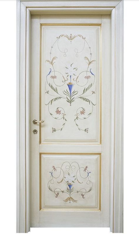 Stenciled Doors Interior, Hand Painted Door Frame, Floral Painted Door, Hand Painted Doors, Decorated Doors Bedroom, Door Art Ideas, Door Paint Design, False Ceiling Lighting Ideas, Bedroom Door Painting