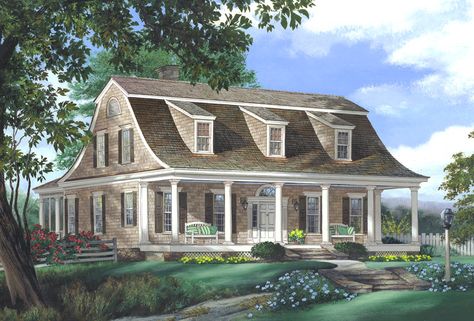 cape cod style house | What defines New England in your mind? To you, New England may mean: Gambrel House With Porch, Dutch Colonial House Plans, Gambrel Roof House, Cape House Plans, Dutch Colonial Exterior, Dutch Colonial House, Gambrel House, Cape Cod House Plans, Dutch Colonial Homes