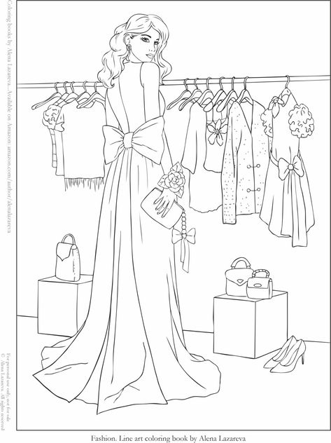 1950s Coloring Pages, Fashion Colouring Pages, Coquette Coloring Page, Clothes Coloring Pages, Fashion Coloring Pages, Tumblr Coloring Pages, Illustration For Kids, Fashion Coloring Book, Book Dress