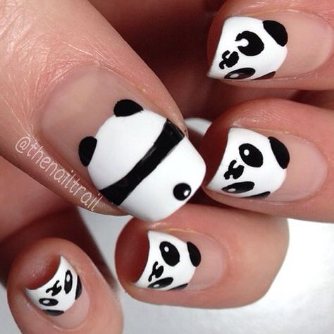 Panda Nails |thenailtrail's photo on Instagram Panda Nail Art, Nail Art For Kids, Animal Nail Art, Cute Nail Art Designs, Animal Nails, Nails For Kids, Manicures Designs, Cute Nail Art, Girls Nails