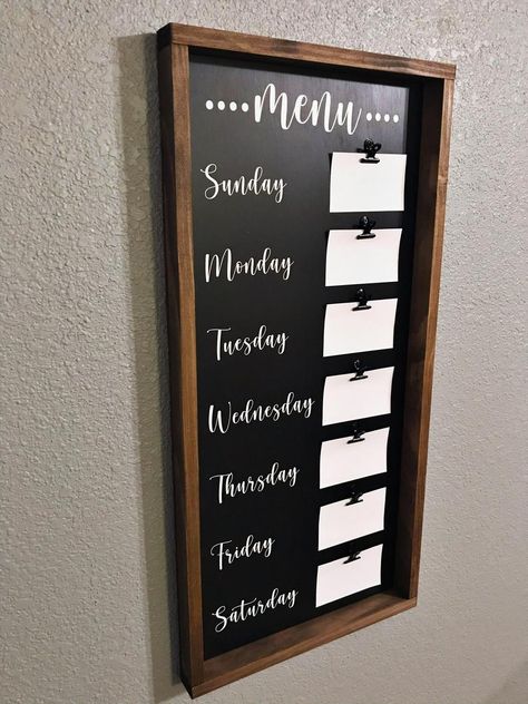 Menu Board Kitchen Wall, Calendar And Menu Wall, Weekly Dinner Menu Board, House Menu Board, Menu Kitchen Board, Cricut Meal Planner Board, Weekly Menu Chalkboard, Chalkboard Meal Planner, Weekly Meal Board Diy