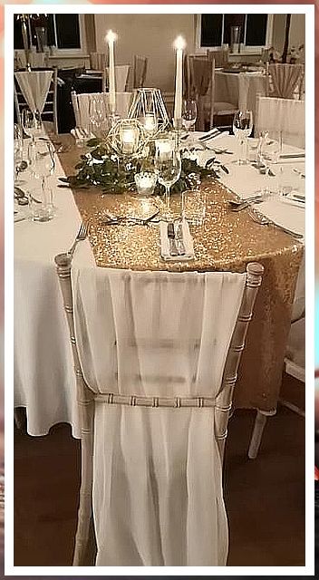 Winter Wedding Table Decorations - Get access to the leading brands and amazing products to meet your needs - Act Now and Visit Today! Christmas Wedding Table Linens, Gold Runners For Tables, Table Runners For Wedding Tables, Sparkly Wedding Decorations, Silver And Gold Table Decorations, Event Table Decor Ideas, Christmas Table Decorations Wedding, Glitter Table Decorations, Sparkle Wedding Decor