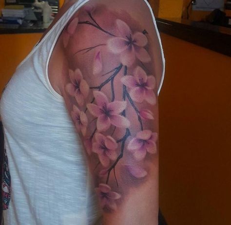 Love, love, love!! Cherry Blossom Tattoo Sleeve, Tattoo Backgrounds, Tattoo Ideas Female Shoulder, Cherry Blossom Tree Tattoo, Backgrounds Ideas, Blossom Tree Tattoo, Tattoo Background, Tattoos For Women Half Sleeve, Black Girls With Tattoos