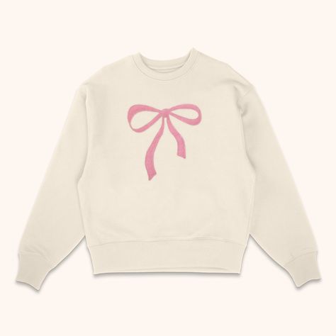 Meet the Bow Embroidered Sweatshirt – simple, sweet, and perfectly coquette. Choose your sweatshirt and bow color. Our sweatshirts are super soft, made with 100% cotton fleece, available in sizes S to 3X. Check the size chart for your perfect fit. Care is easy: wash on warm, lay flat or hang to dry. Tip: wash black and blue by themselves the first time to keep colors from bleeding. Your new staple for comfy cute is here. Coquette Christmas Sweater, Bow Clothing, Bow Clothes, Cute Winter Sweaters, Bow Sweatshirt, Sweatshirts Cute, Fall Outfits For School, Bow Sweater, Casual Preppy Outfits